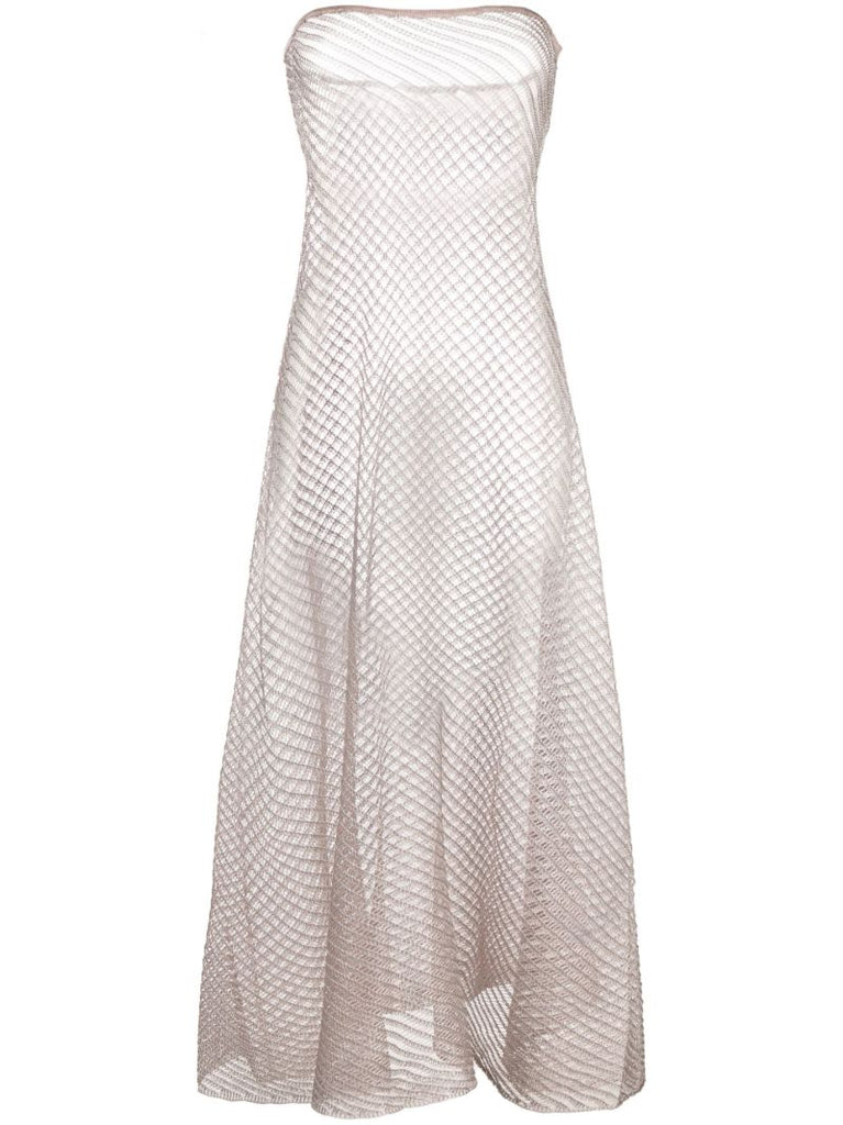 Silver Open Knit Strapless Beach Dress
