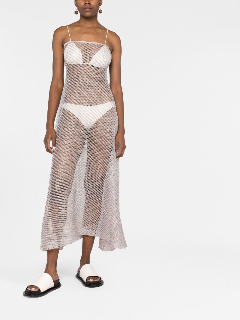 Silver Open Knit Strapless Beach Dress