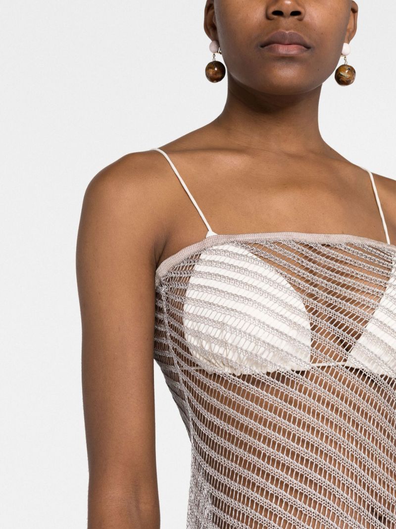 Silver Open Knit Strapless Beach Dress