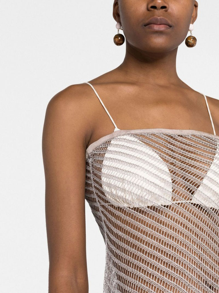 Silver Open Knit Strapless Beach Dress