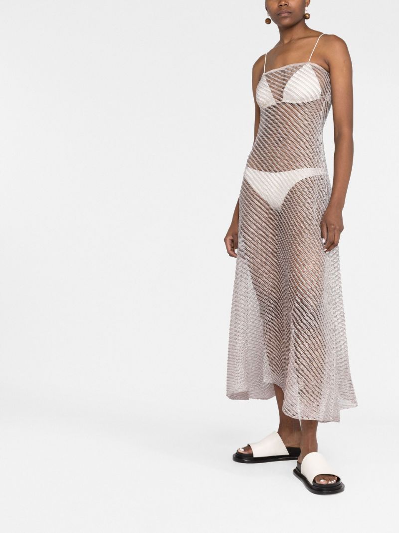 Silver Open Knit Strapless Beach Dress