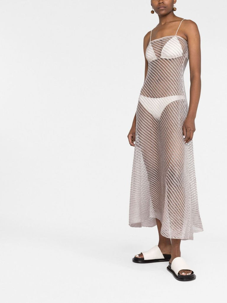 Silver Open Knit Strapless Beach Dress