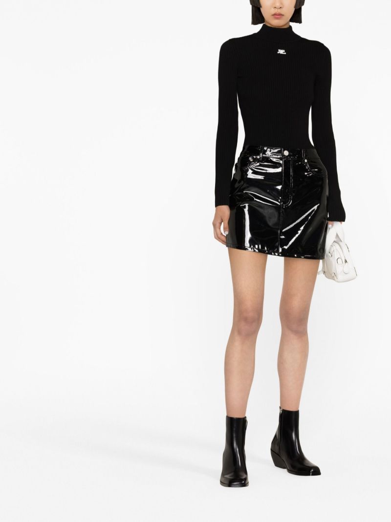 Black High-shine Mini Skirt