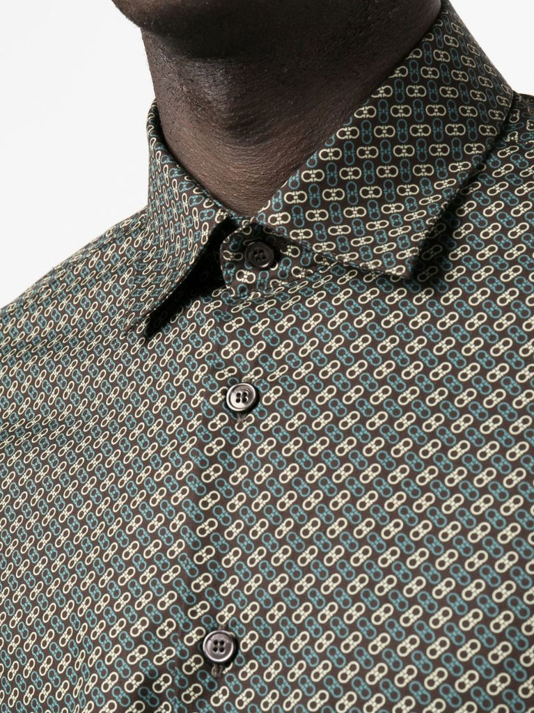 Green Gancini Print Cotton Shirt