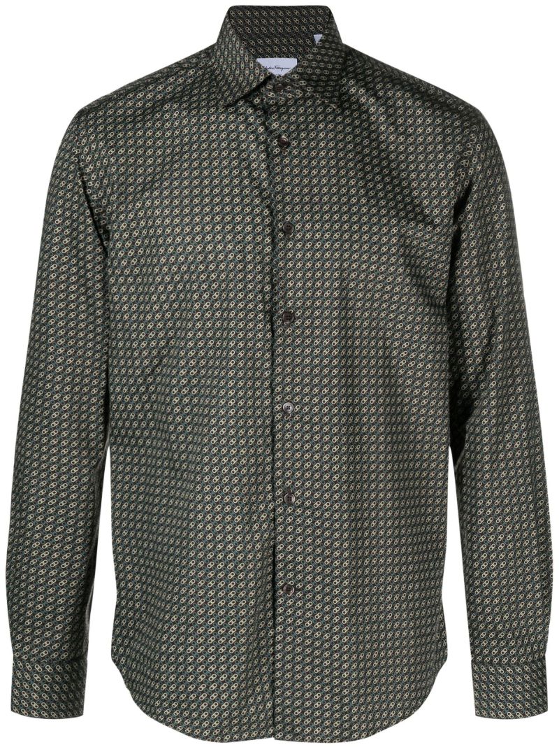 Green Gancini Print Cotton Shirt