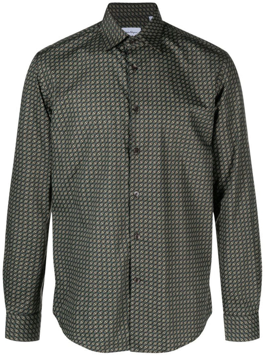Green Gancini Print Cotton Shirt