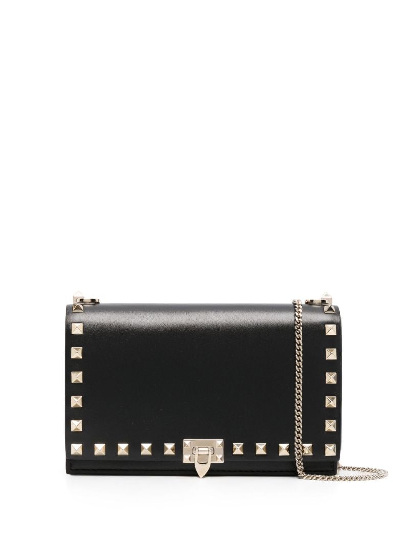 Black Rockstud Leather Cross Body Bag