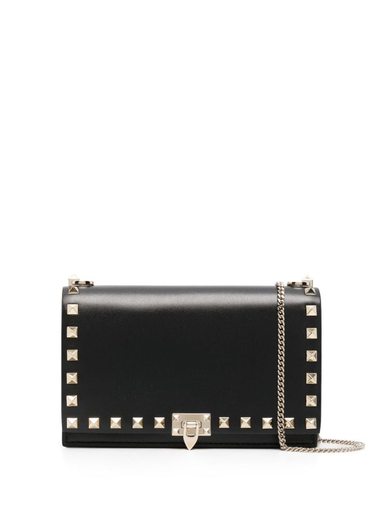 Black Rockstud Leather Cross Body Bag