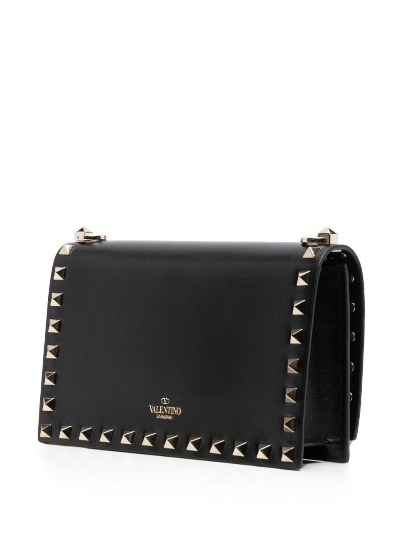 Black Rockstud Leather Cross Body Bag
