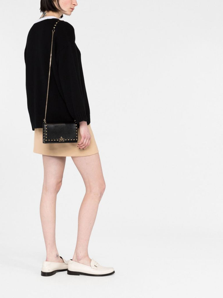 Black Rockstud Leather Cross Body Bag