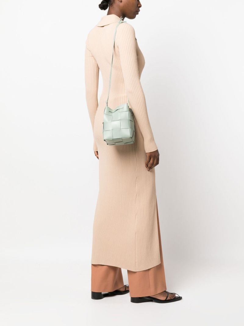 Green Intrecciato Mini Leather Bucket Bag