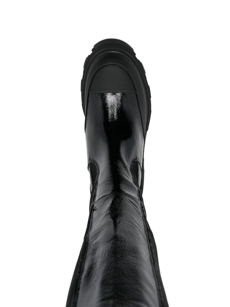 Black Cleated Patent Leather Chelsea Boots