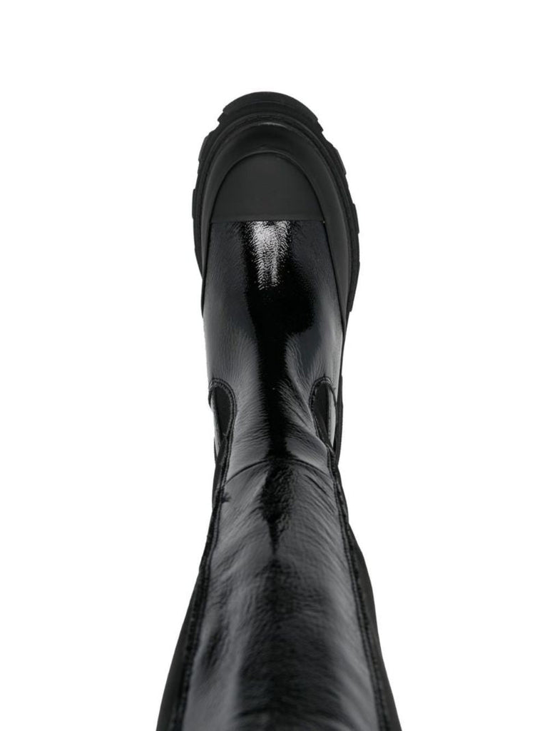 Black Cleated Patent Leather Chelsea Boots