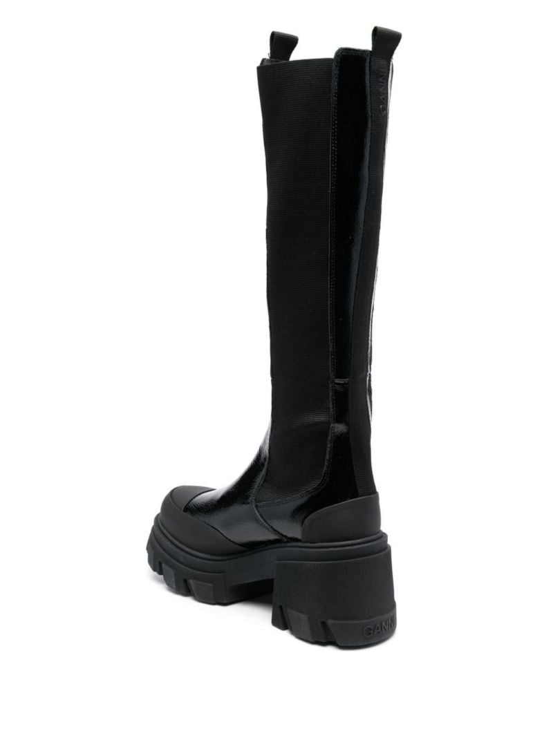 Black Cleated Patent Leather Chelsea Boots
