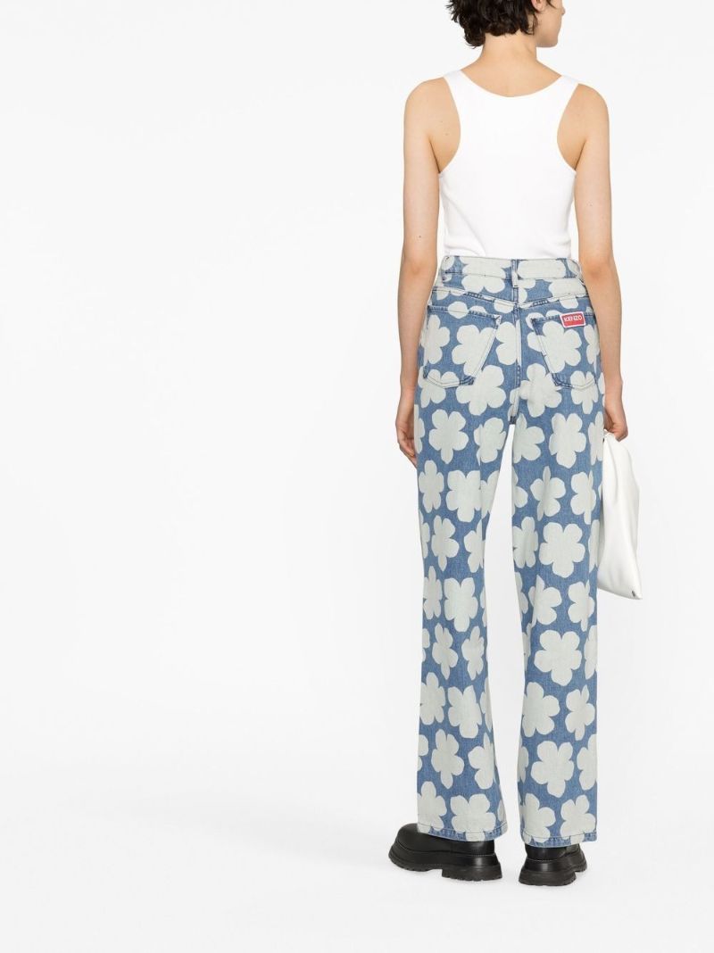 Blue Ayame Floral Print Wide-leg Jeans