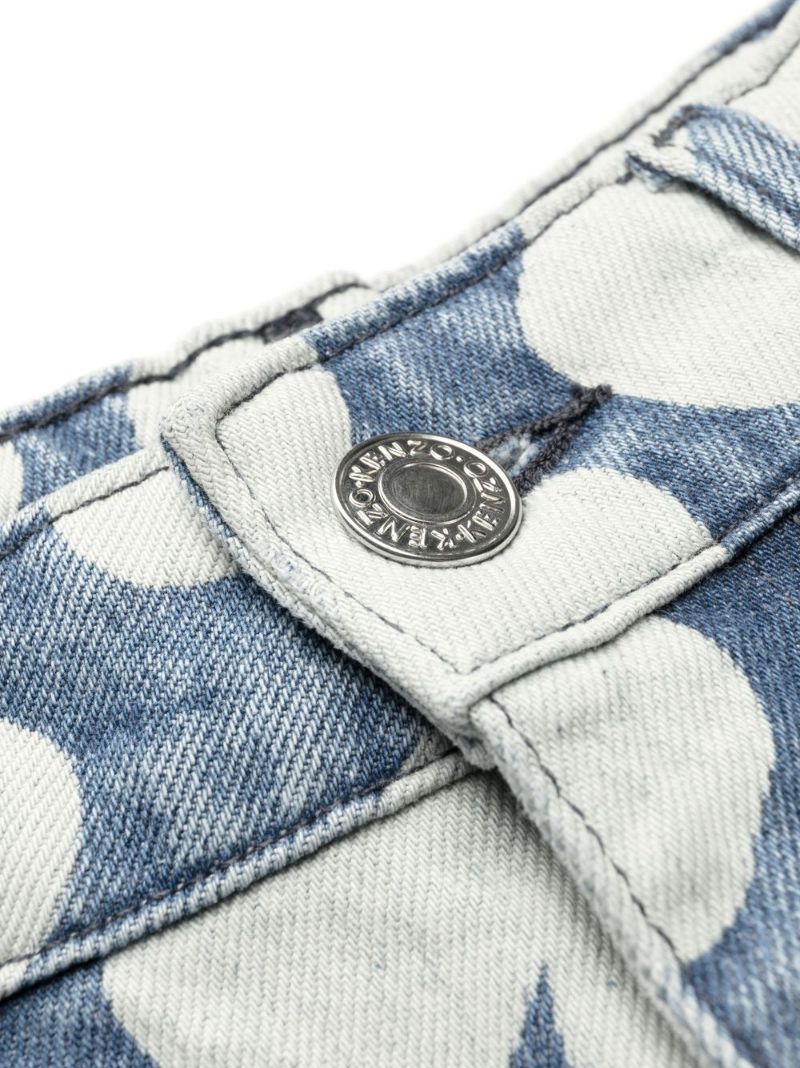 Blue Ayame Floral Print Wide-leg Jeans