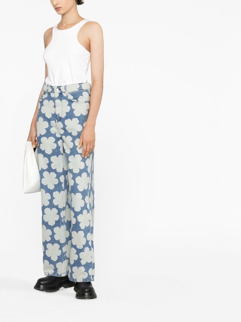 Blue Ayame Floral Print Wide-leg Jeans