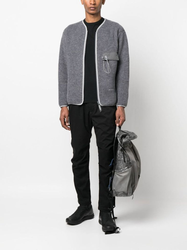 Grey Striped Trim Fleece Cardigan