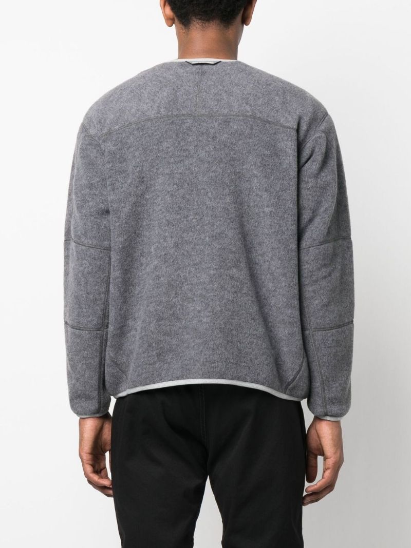 Grey Striped Trim Fleece Cardigan