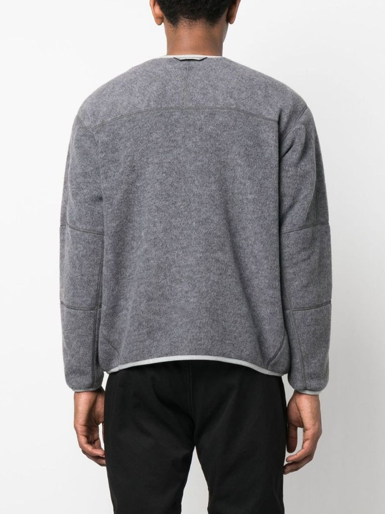 Grey Striped Trim Fleece Cardigan
