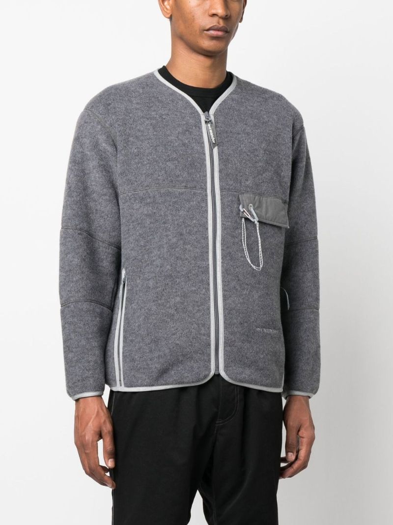 Grey Striped Trim Fleece Cardigan
