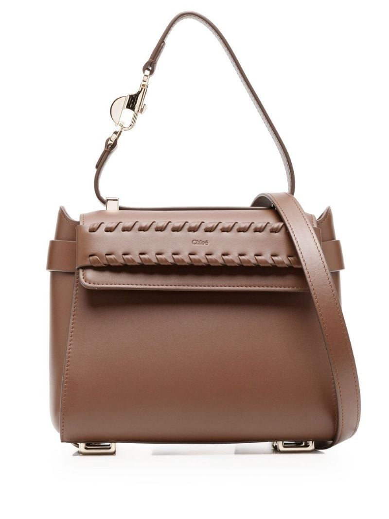 Brown Nacha Whipstitch Leather Shoulder Bag