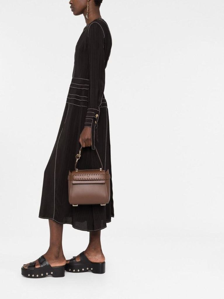 Brown Nacha Whipstitch Leather Shoulder Bag