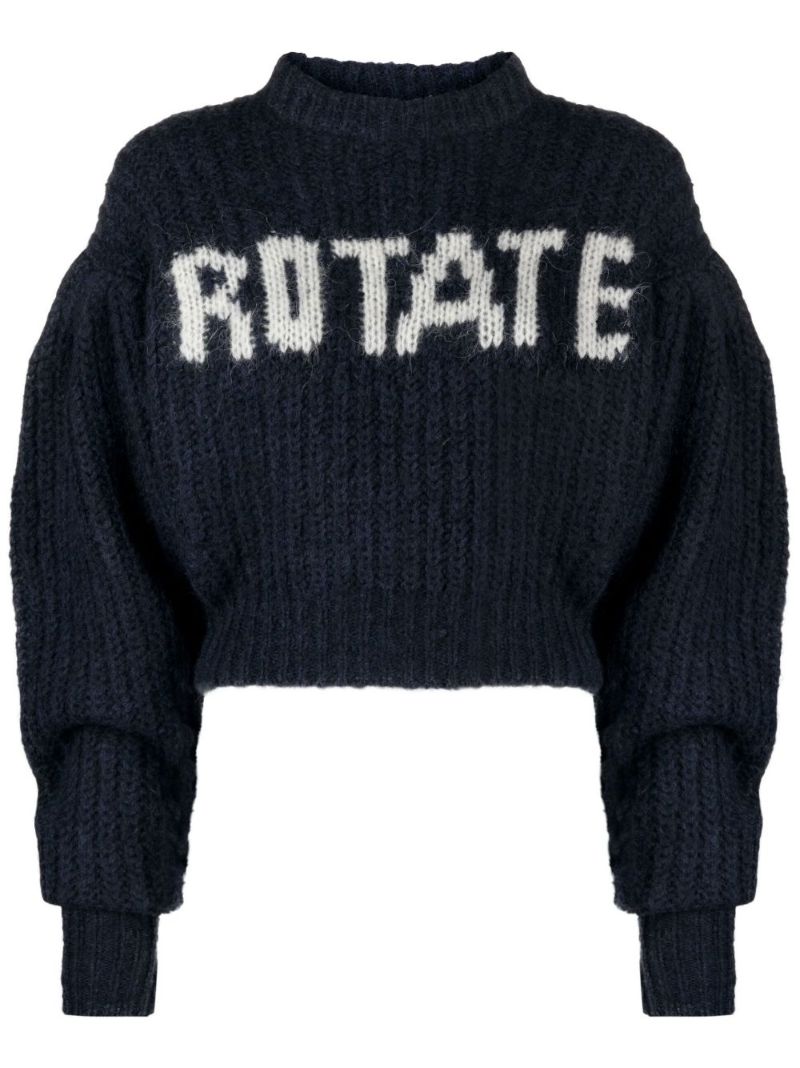 Black Adley Logo Intarsia Cropped Sweater