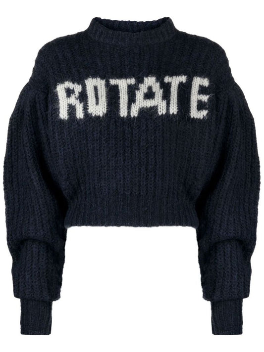 Black Adley Logo Intarsia Cropped Sweater