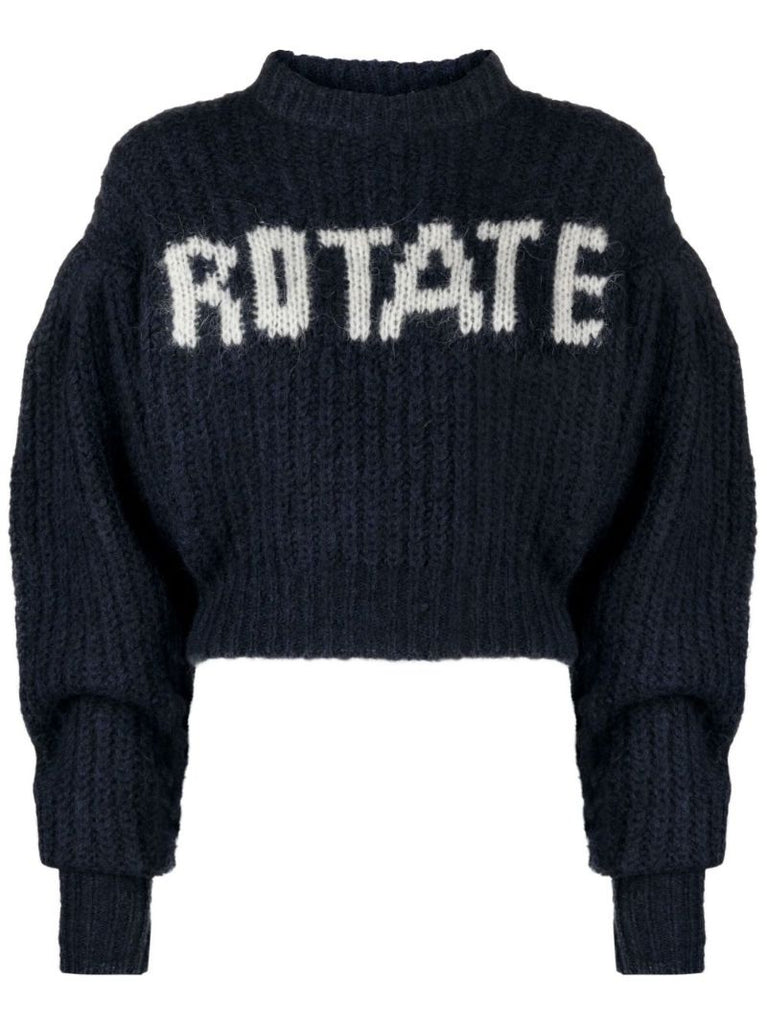 Black Adley Logo Intarsia Cropped Sweater