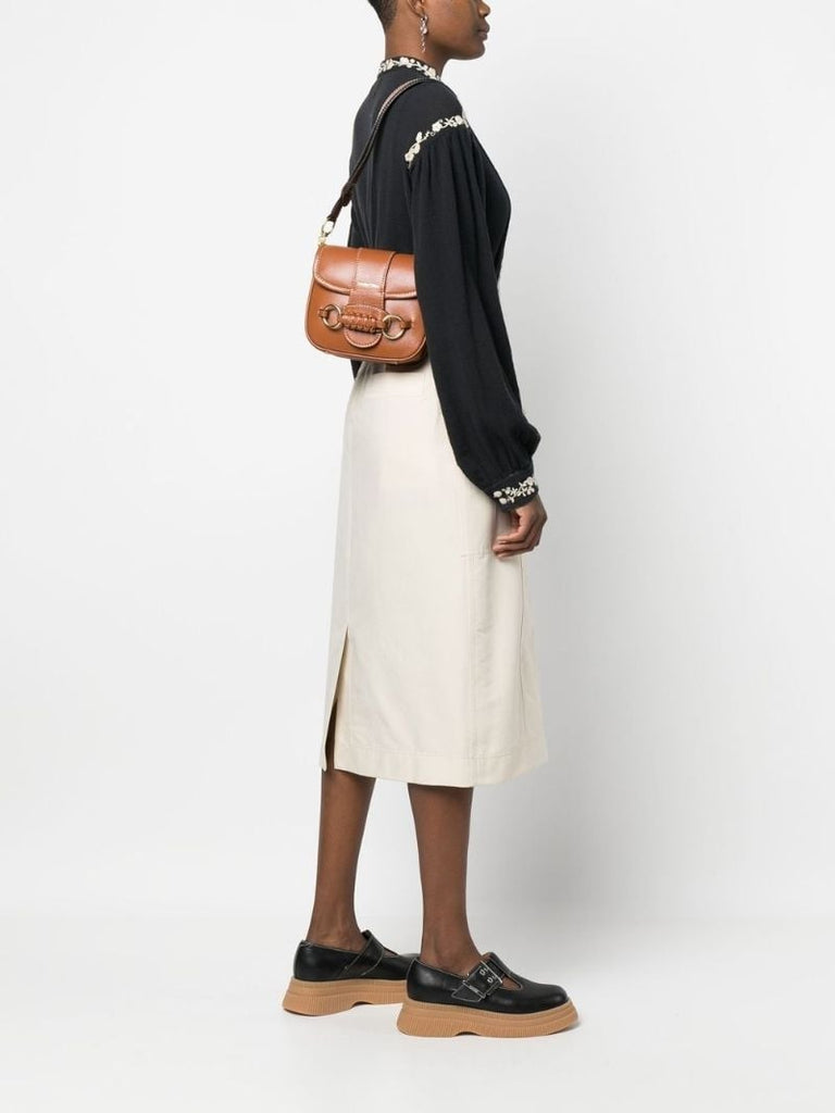 Brown Saddie Leather Shoulder Bag