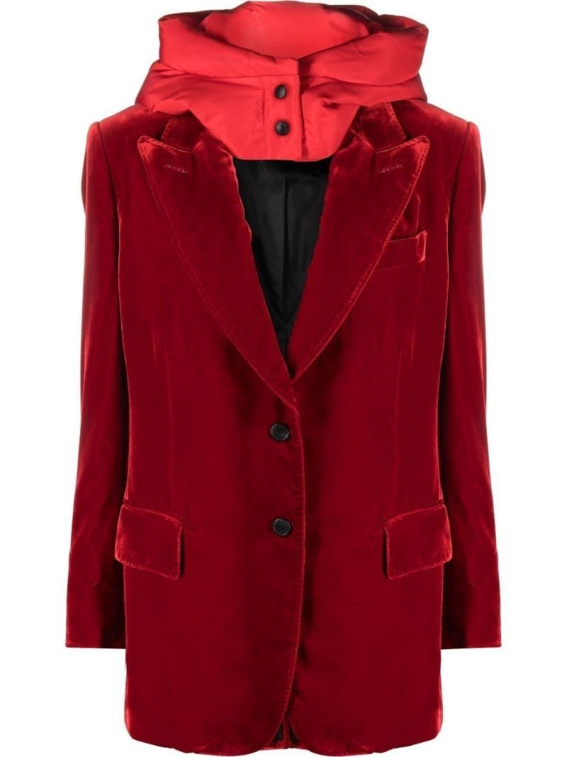 Red Hooded Velvet Blazer