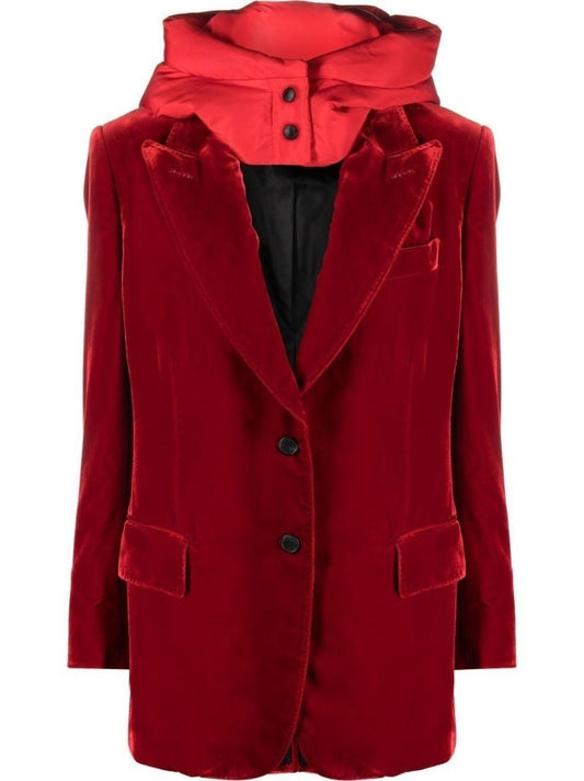 Red Hooded Velvet Blazer