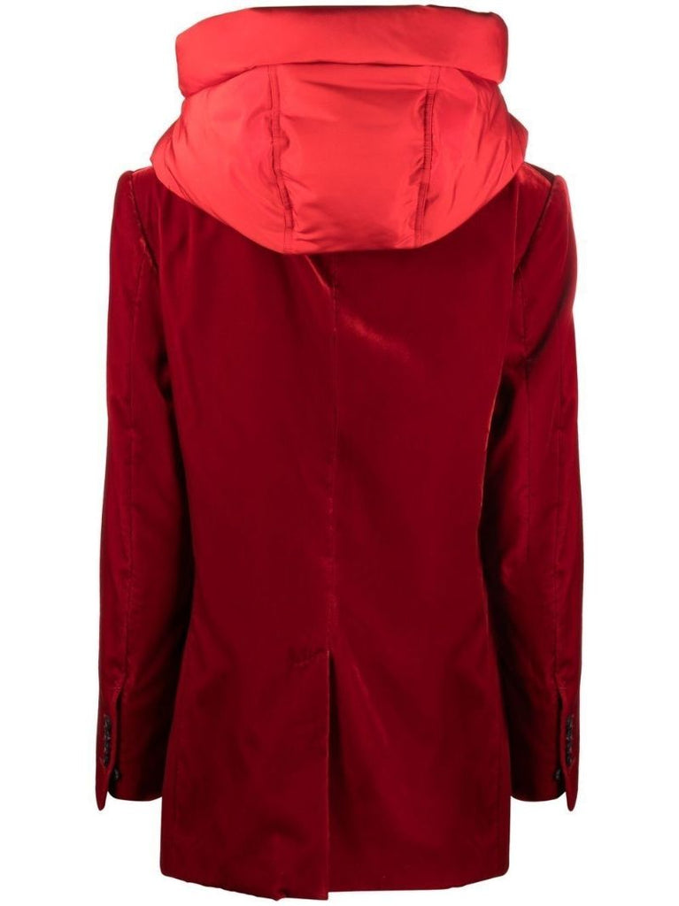 Red Hooded Velvet Blazer