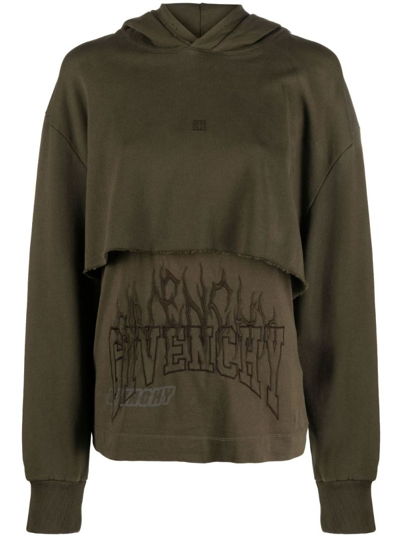 Green 4g Layered Logo Cotton Hoodie