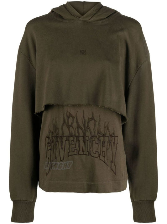 Green 4g Layered Logo Cotton Hoodie