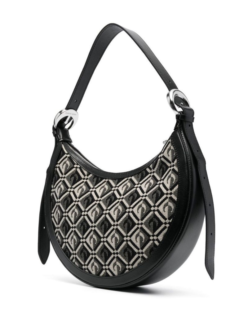 Black Crescent Moon Jacquard Cotton Shoulder Bag