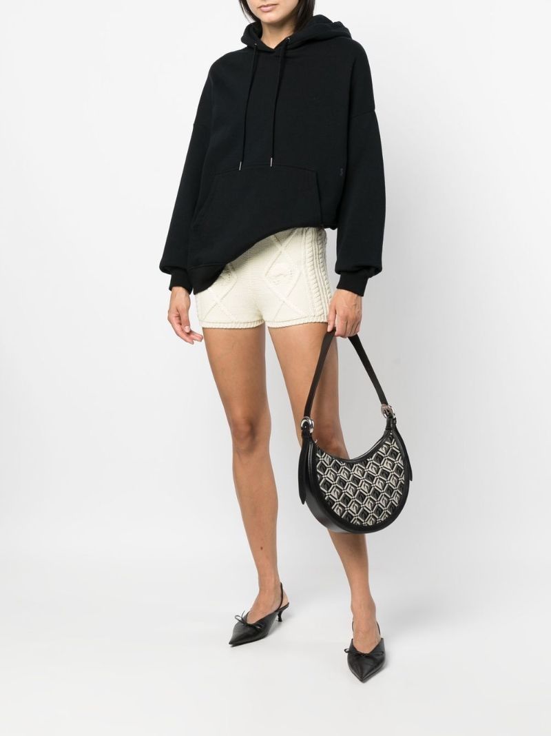 Black Crescent Moon Jacquard Cotton Shoulder Bag