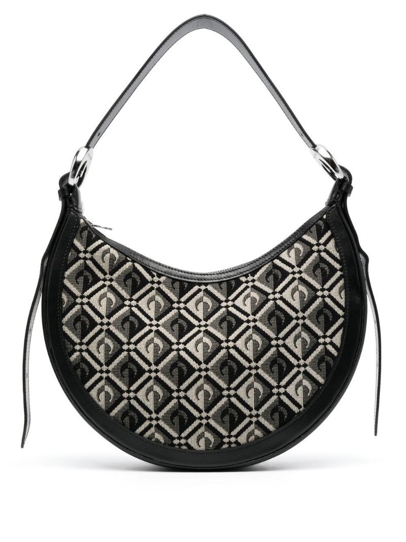 Black Crescent Moon Jacquard Cotton Shoulder Bag
