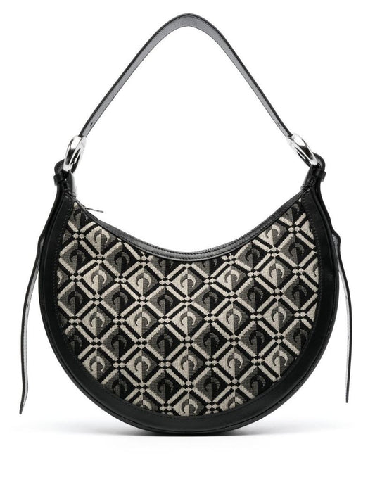 Black Crescent Moon Jacquard Cotton Shoulder Bag