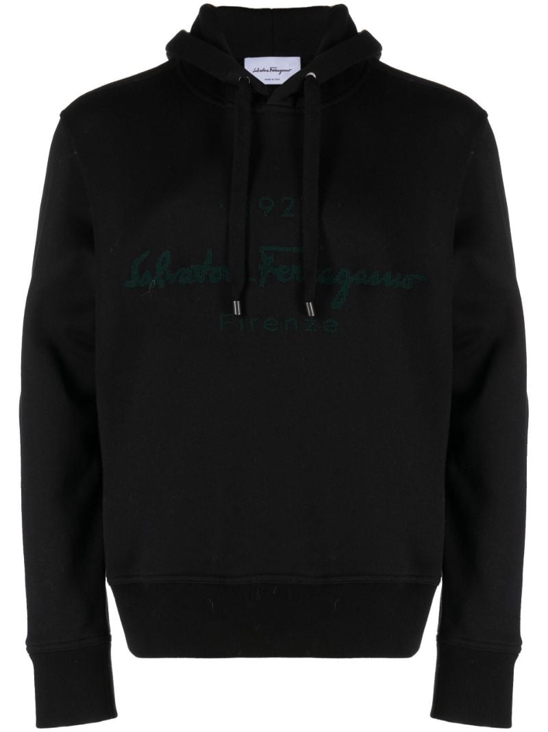 Black Embroidered Logo Hoodie