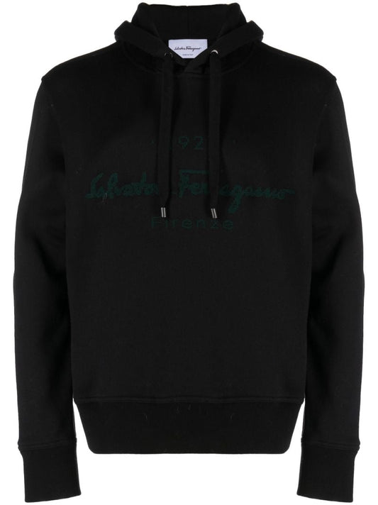 Black Embroidered Logo Hoodie