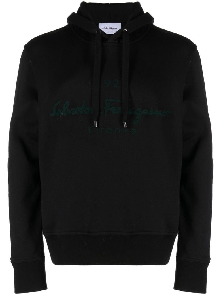Black Embroidered Logo Hoodie