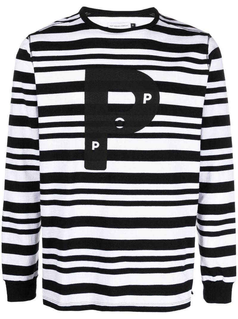 White Big P Striped Long Sleeve T-shirt