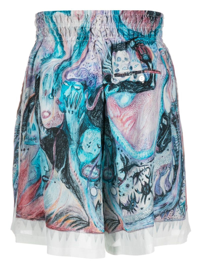 Blue Hypnic Jerk Silk-crepe Bermuda Shorts