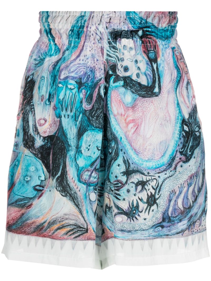 Blue Hypnic Jerk Silk-crepe Bermuda Shorts