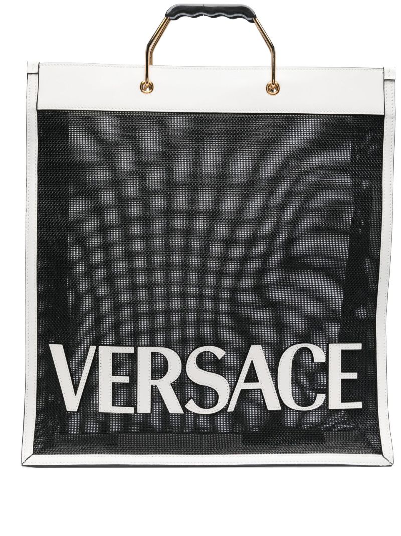 White and Black Logo Shopper Tote