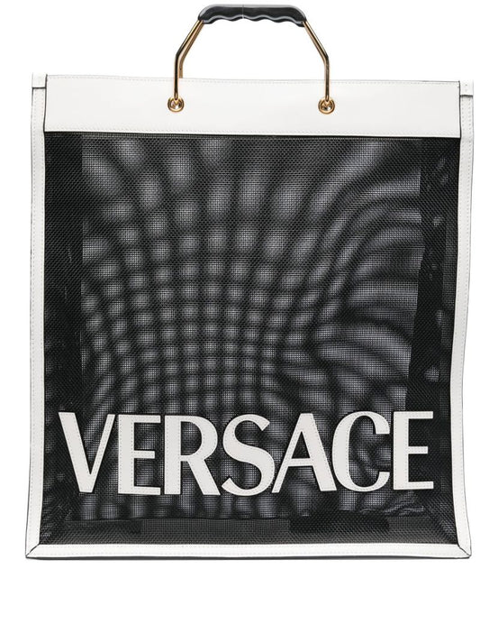 White and Black Logo Shopper Tote
