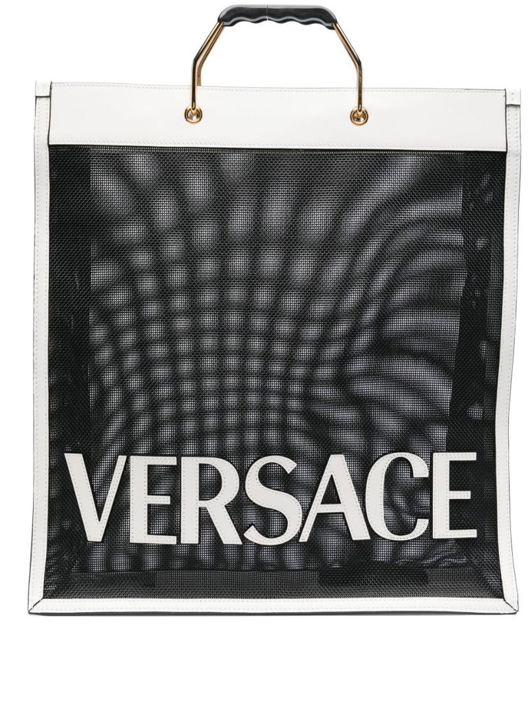 White and Black Logo Shopper Tote