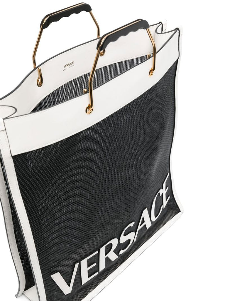 White and Black Logo Shopper Tote